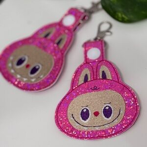 Pink Glitter Labubu Inspired Keychain, Purse Or Backpack Charm